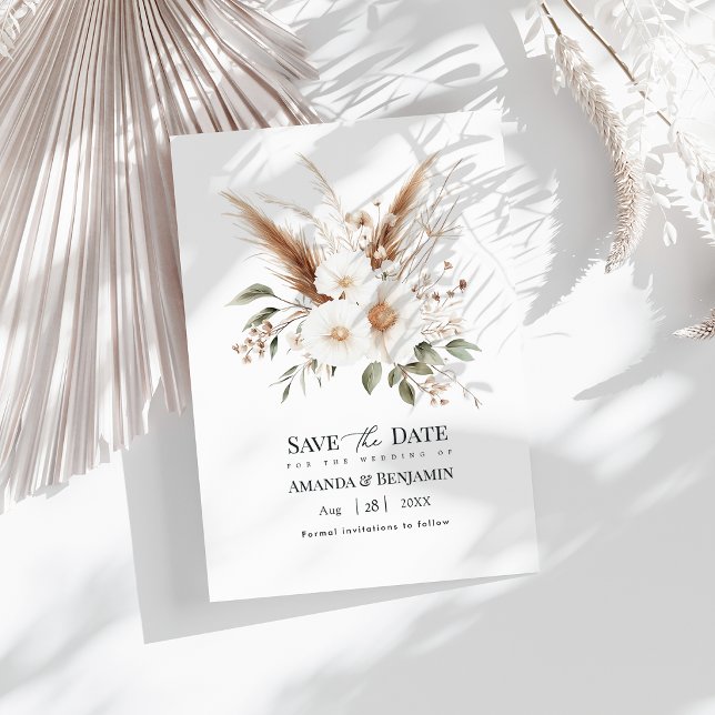Save The Date Herbe des Pampas Rustique Mariage Bohème Bohémien  (Rustic Pampas Grass Boho Bohemian Wedding QR Code Save The Date)