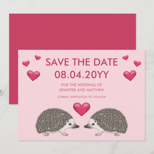 Save The Date Hérisson De Pygmée Africaine Avec Coeurs Économise (Devant / Derrière)