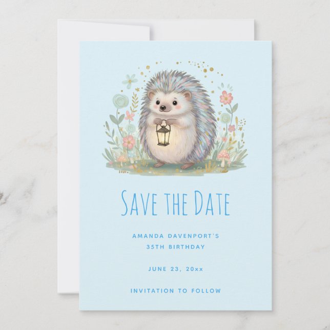 Save The Date Hérisson Mignon avec Lanterne Enregistrer la Date (Devant)