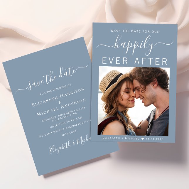 Save The Date Heureux Jamais après photo Dusty Blue (Créateur téléchargé)