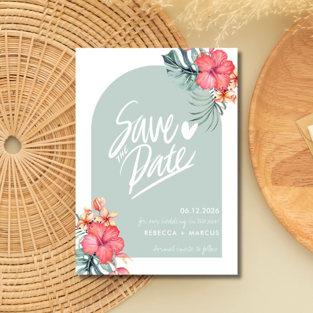 Save The Date Hibiscus Beach Tropical Mariage Photo (Tropical Hibiscus Beach Wedding Photo Save The Date)
