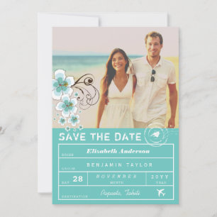 Save The Date Hibiscus Destination Mariage Bagage Balise Photo