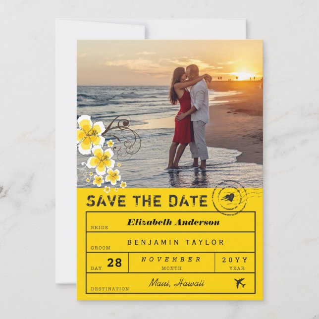 Save The Date Hibiscus Destination Mariage Bagage Balise Photo (Devant)