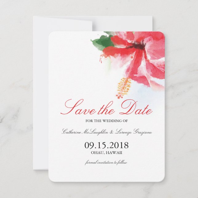 Save The Date Hibiscus Flower Breeze Aquarelle Enregistrer la da (Devant)