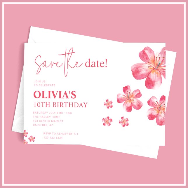 Save The Date Hibiscus tropical Anniversaire rose (Créateur téléchargé)