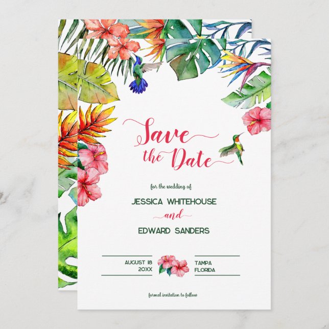 Save The Date Hibiscus Tropical Hawaïen Mariage Enregistrer La D (Devant / Derrière)