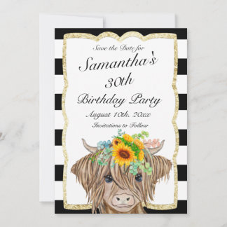 Save The Date Highland Cow Invitation, fête d'anniversaire de la
