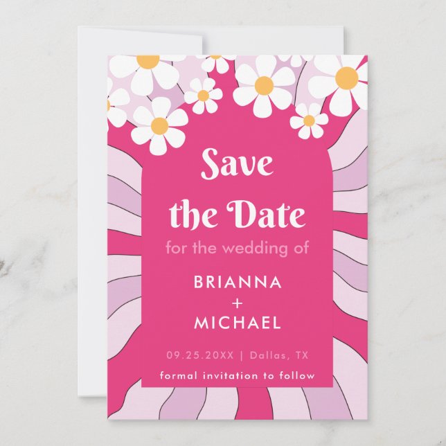 Save The Date Hippie rétro Arc rose Daisy 70 Super les années 70 (Devant)