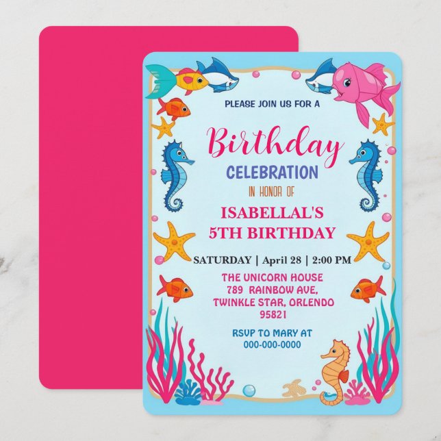 Save The Date hippocampe de sirène de l'arc-en-ciel (Devant / Derrière)