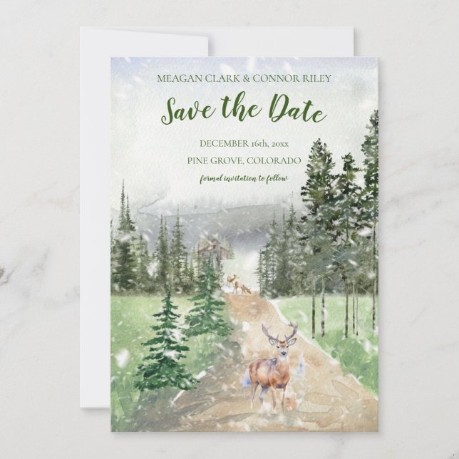 Save The Date Hiver à À feuillage persistant Woods Enregistrer l (Devant)