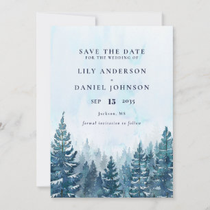 Save The Date Hiver Russe Aquarelle Pine Tree Mariage forestier