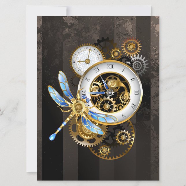 Save The Date Horloge à vapeur avec libellule mécanique (Devant)