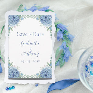 Save The Date Hortensias bleus - Écriture florale aquarelle