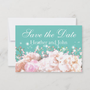 Save The Date Hortensias romantiques blancs roses, fleurs blanch