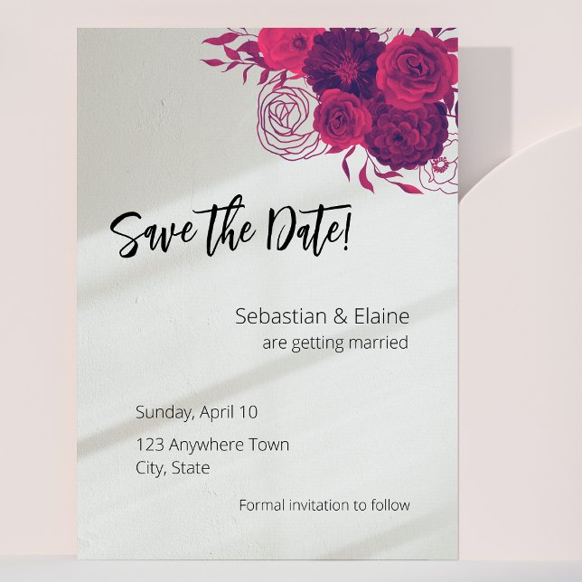 Save The Date Hot rose & Bold Magenta Floral & Mariage Sunlight (Créateur téléchargé)