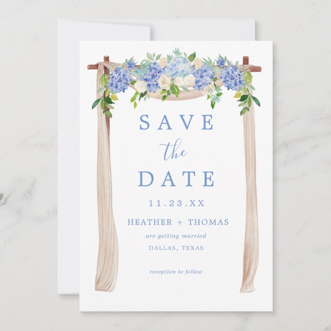 Save The Date Hydrangea Aquarelle bleu foncé Rustique (Devant)