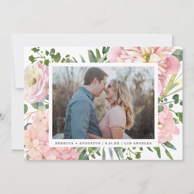 Save The Date Hydrangea Rose Aquarelle rose Photo florale (Devant)