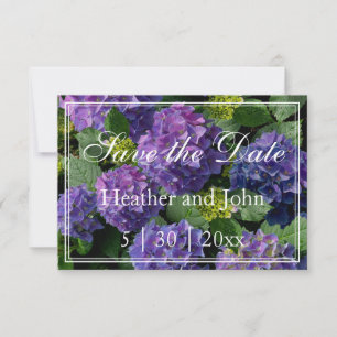 Save The Date Hydrangeas bigarrés de bleu pourpre sauvages