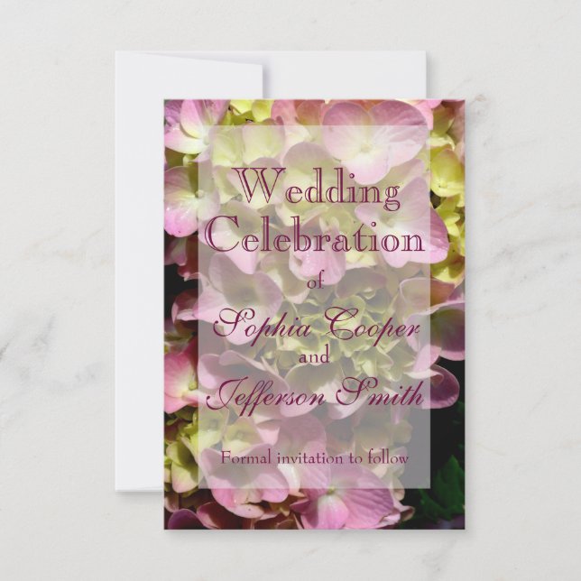 Save The Date Hydrangée rose jaune rose vert Mariage (Devant)