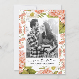 Save The Date Hydrangée Rustique Peach Watercolor Photo
