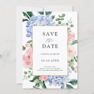 Save The Date Hydrangées bleu pâle rose pastel mariage