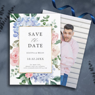Save The Date Hydrangées bleues poussiéreuses roses pastel