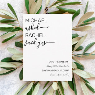 Save The Date Il Lui A Demandé : Oui Simple Mariage Blanc Noir