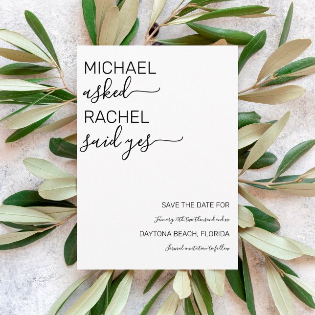 Save The Date Il Lui A Demandé : Oui Simple Mariage Blanc Noir (Créateur téléchargé)