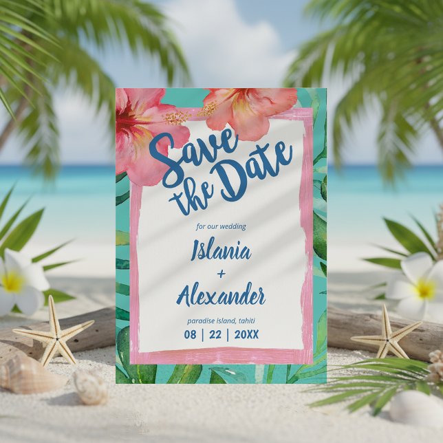 Save The Date Île tropicale Hibiscus Palm Mariage (Créateur téléchargé)