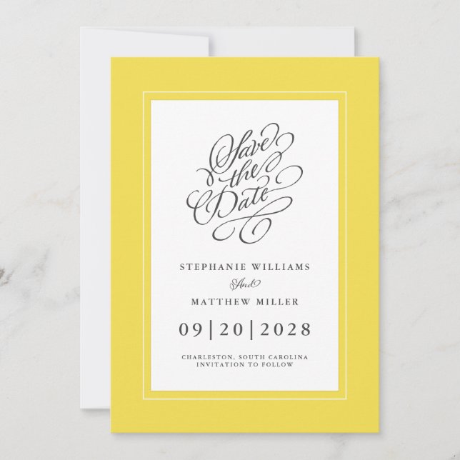 Save The Date Illuminer le Fiançailles de mariage élégant Jaune (Devant)