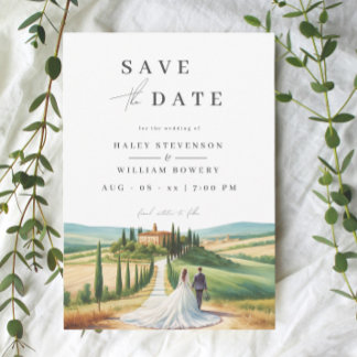 Save The Date Illustration aquarelle de la skyline de Toscane po