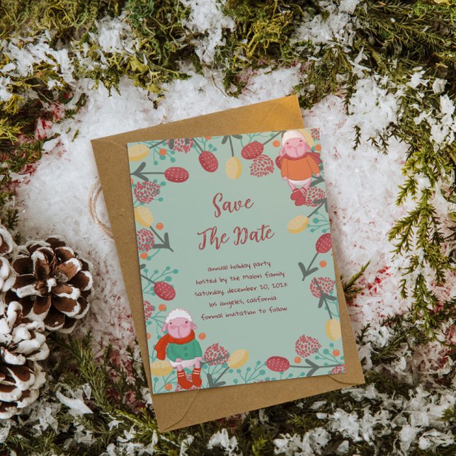 Save The Date Illustration de bordure florale d'agneau d'hiver d (Créateur téléchargé)