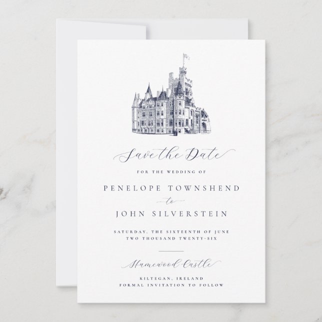 Save The Date Illustration de château élégant Mariage officiel (Devant)