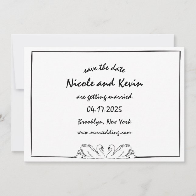 Save The Date Illustration de cygne manuscrite simple et intempo (Devant)