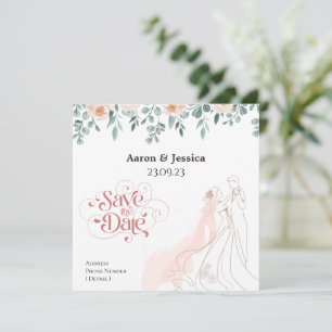 Save The Date Illustration de la mariée et de la chambre florale