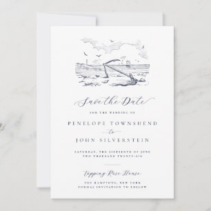 Save The Date Illustration de mariage d'ancre de plage vintage é