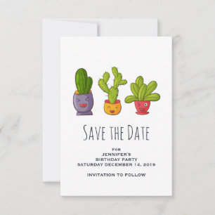 Save The Date Illustration de mignons cactus dans des pots de fl