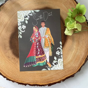 Save The Date Illustration d'un couple de mariages pakistanais
