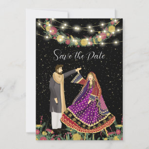 Save The Date Illustration d'un couple Mariage afghan