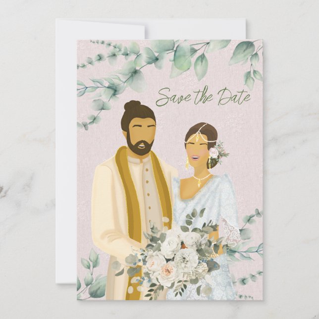 Save The Date Illustration d'un Mariage sinhalais en couple (Devant)