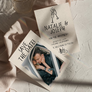 Save The Date Illustration manuscrite Retro Quirky Photo Mariage