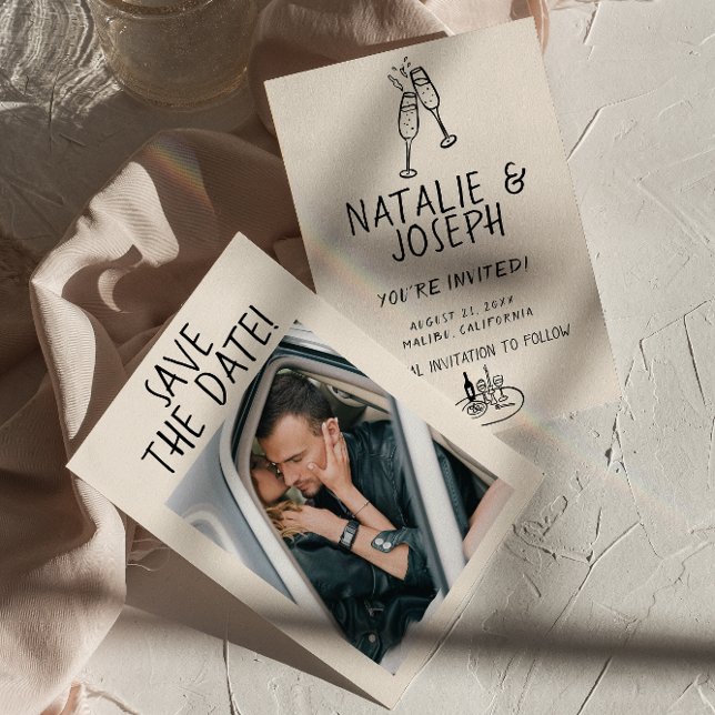 Save The Date Illustration manuscrite Retro Quirky Photo Mariage (Créateur téléchargé)