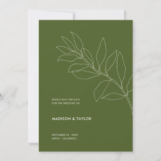 Save The Date Illustration végétale moderne Moss Green