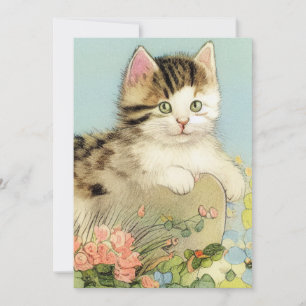 Save The Date Illustration vintage de chat avec fleurs roses
