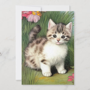 Save The Date Illustration vintage de chat avec Fleurs rouges