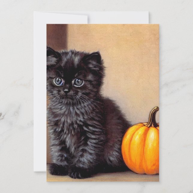 Save The Date Illustration vintage Halloween Black Kitten (Devant)
