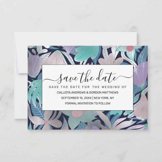 Save The Date Illustrations de Feuilles floraux violets argentés (Devant)