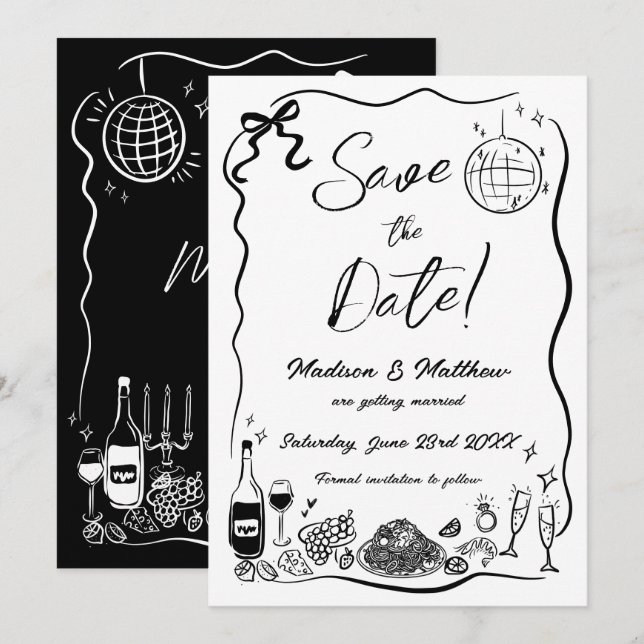 Save The Date Illustrations Dessinées à la Main Gribouillages Ma (Devant / Derrière)
