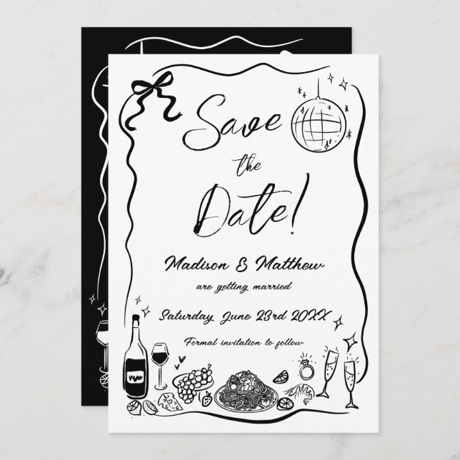 Save The Date Illustrations dessinées à la main Scribble Doodles (Devant / Derrière)