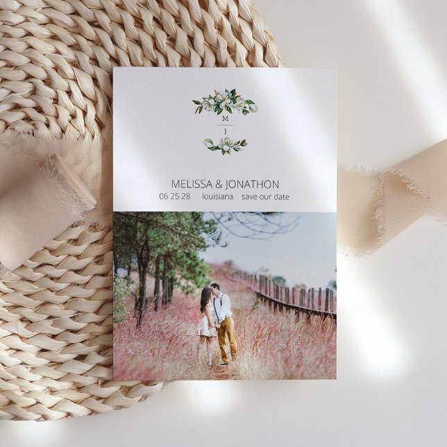 Save The Date Image Florale de Magnolia Blanc Rustique (Créateur téléchargé)